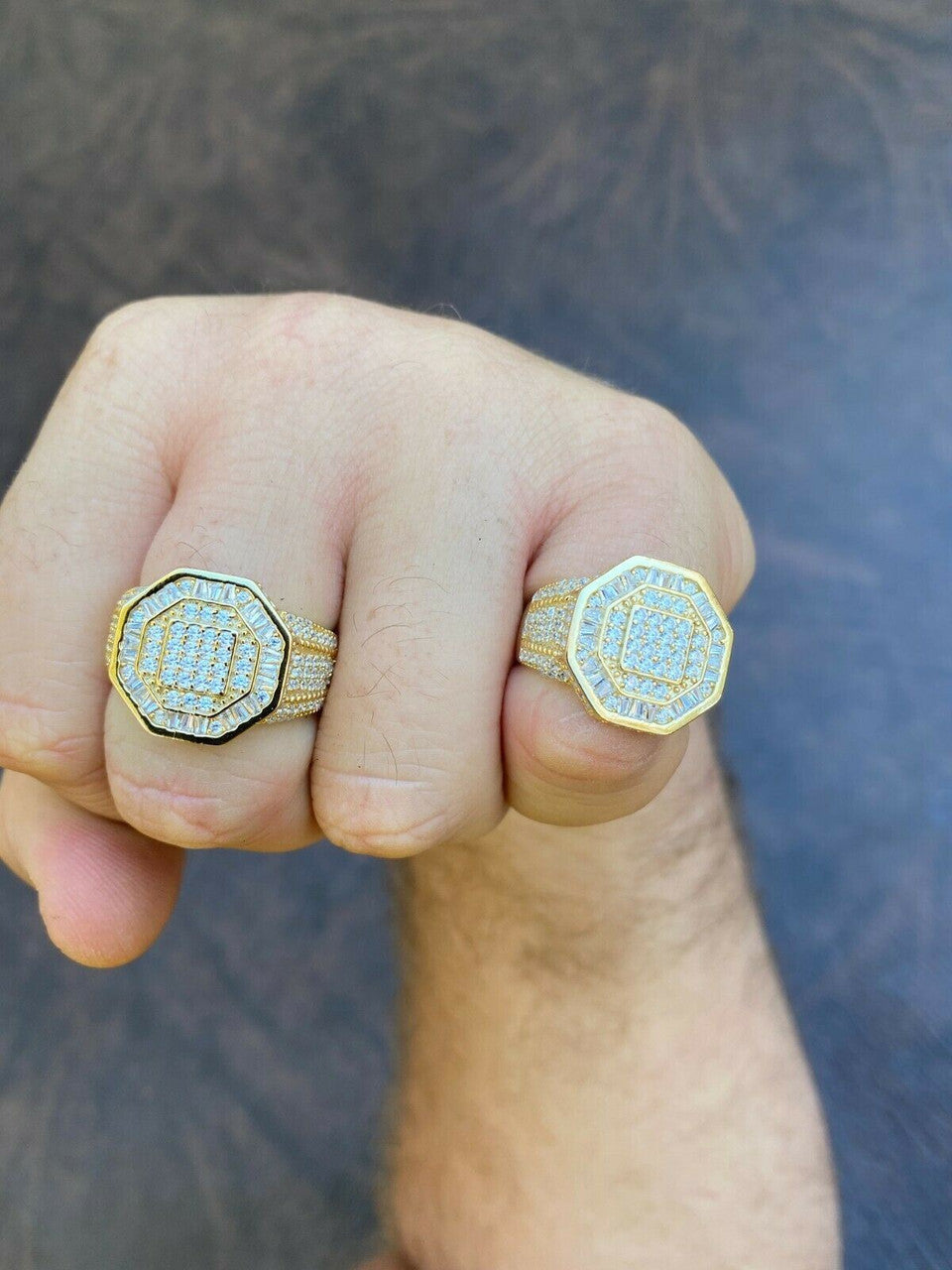 Italiano Silver, Inc REAL Mens 14k Gold Over Solid 925 Silver Hip Hop Iced Flooded Out Diamond Ring