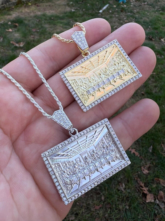Italiano Silver, Inc. Real MOISSANITE 925 Silver Gold Plated Iced Jesus Last Supper Pendant Necklace