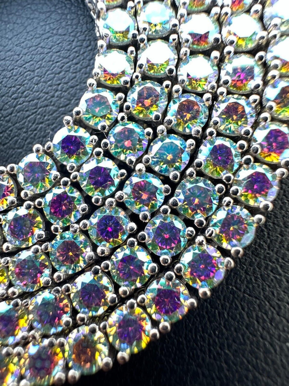 Italiano Silver, Inc. Real Opal Rainbow MOISSANITE 3mm Tennis Chain 925 Silver Iced Necklace Pass Test