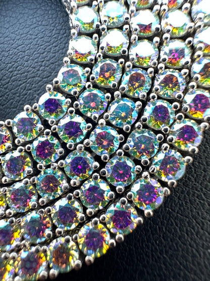 Italiano Silver, Inc. Real Opal Rainbow MOISSANITE 3mm Tennis Chain 925 Silver Iced Necklace Pass Test