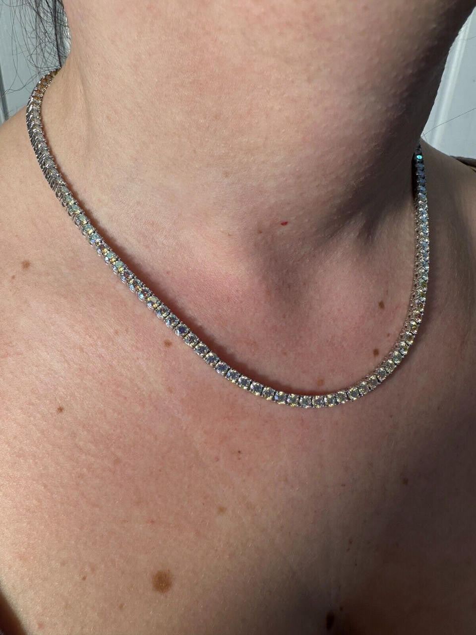 Italiano Silver, Inc. Real Opal Rainbow MOISSANITE 3mm Tennis Chain 925 Silver Iced Necklace Pass Test