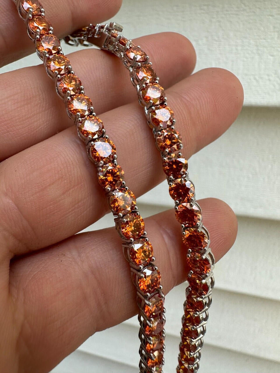 Italiano Silver, Inc. Real Orange MOISSANITE 5mm Tennis Chain 925 Silver Iced Necklace Pass Tester