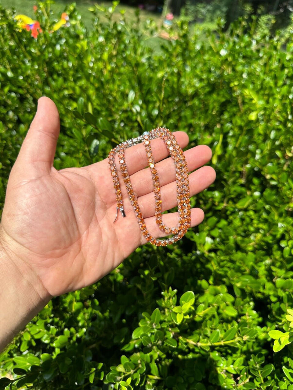 Italiano Silver, Inc. Real Orange MOISSANITE 5mm Tennis Chain 925 Silver Iced Necklace Pass Tester