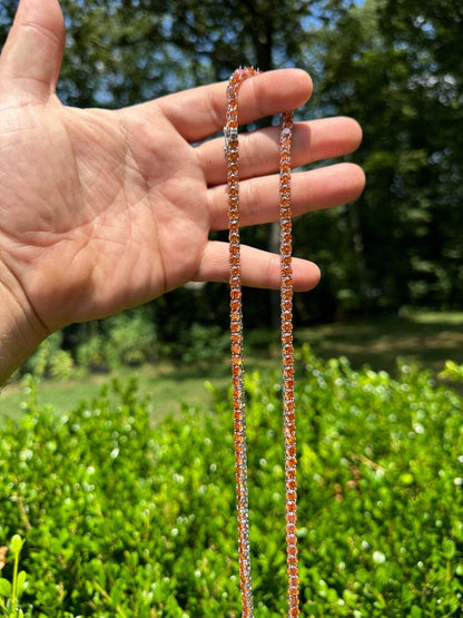 Italiano Silver, Inc. Real Orange MOISSANITE 5mm Tennis Chain 925 Silver Iced Necklace Pass Tester