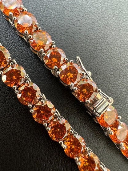 Italiano Silver, Inc. Real Orange MOISSANITE 5mm Tennis Chain 925 Silver Iced Necklace Pass Tester
