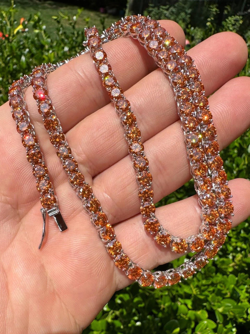 Italiano Silver, Inc. Real Orange MOISSANITE 5mm Tennis Chain 925 Silver Iced Necklace Pass Tester