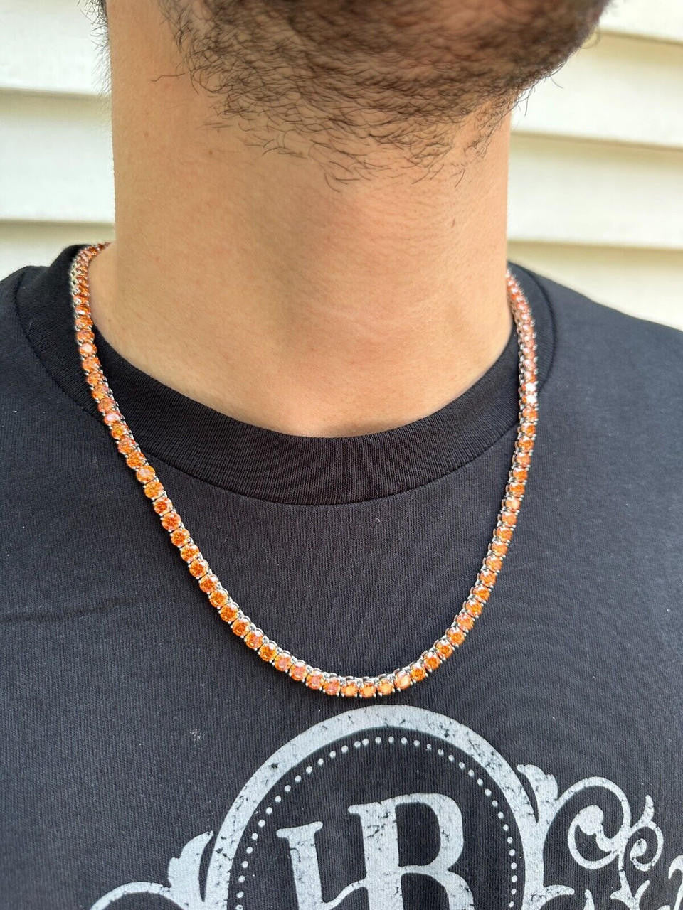 Italiano Silver, Inc. Real Orange MOISSANITE 5mm Tennis Chain 925 Silver Iced Necklace Pass Tester
