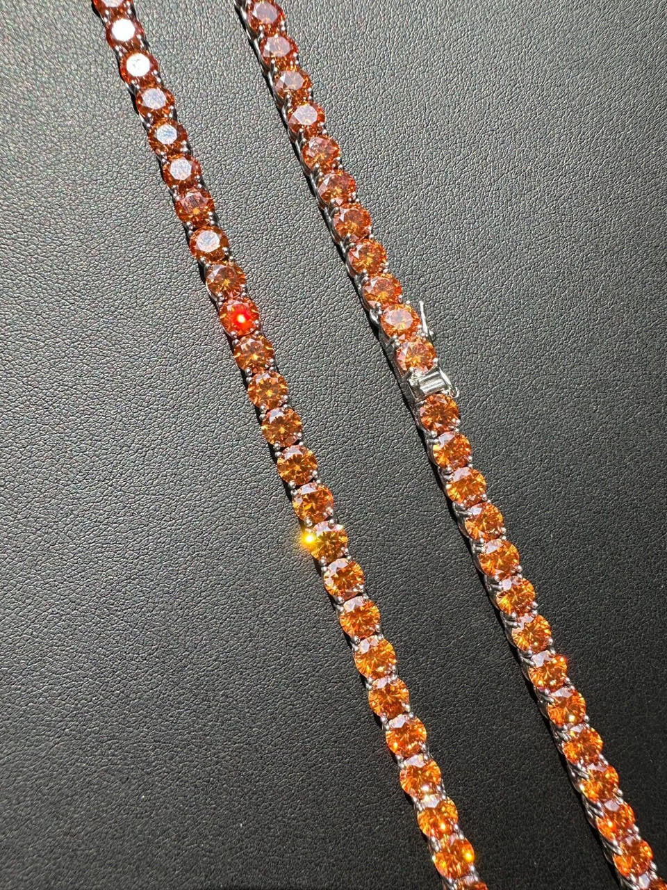 Italiano Silver, Inc. Real Orange MOISSANITE 5mm Tennis Chain 925 Silver Iced Necklace Pass Tester
