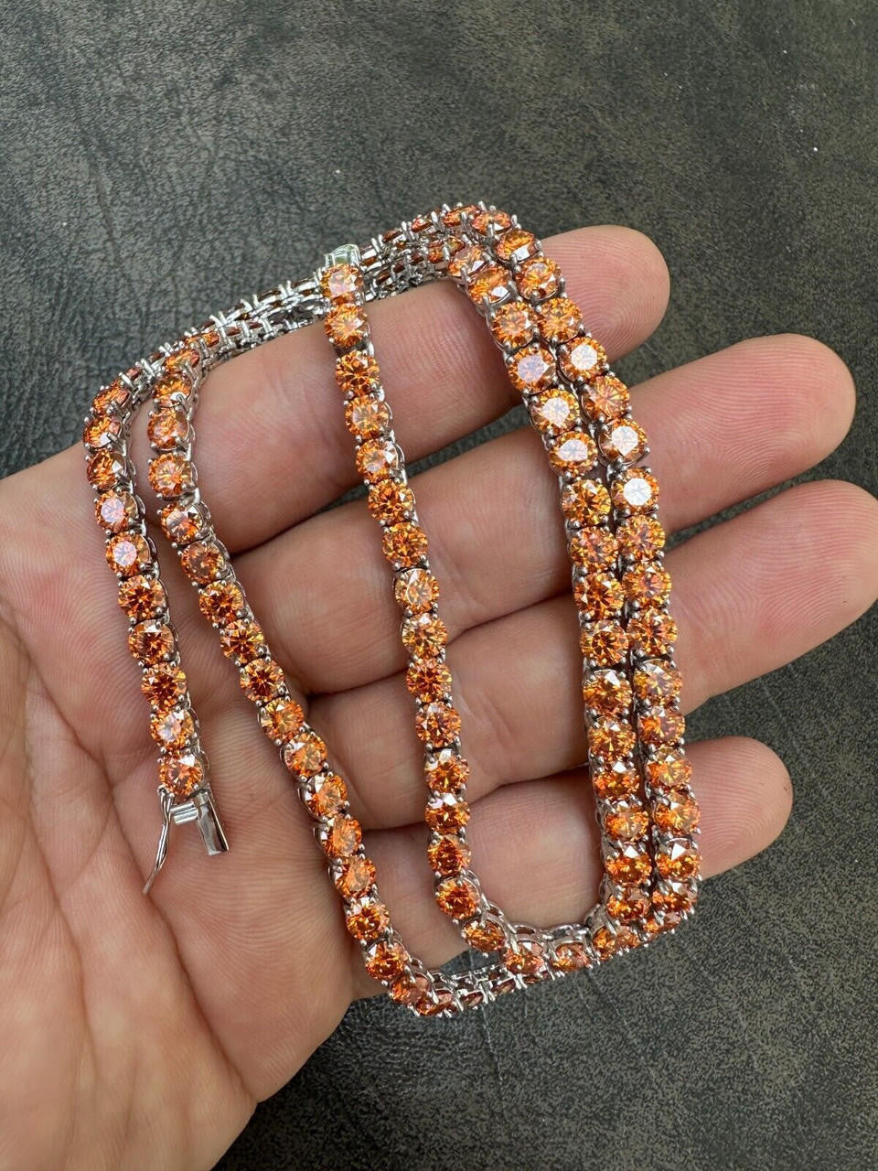 Italiano Silver, Inc. Real Orange MOISSANITE 5mm Tennis Chain 925 Silver Iced Necklace Pass Tester