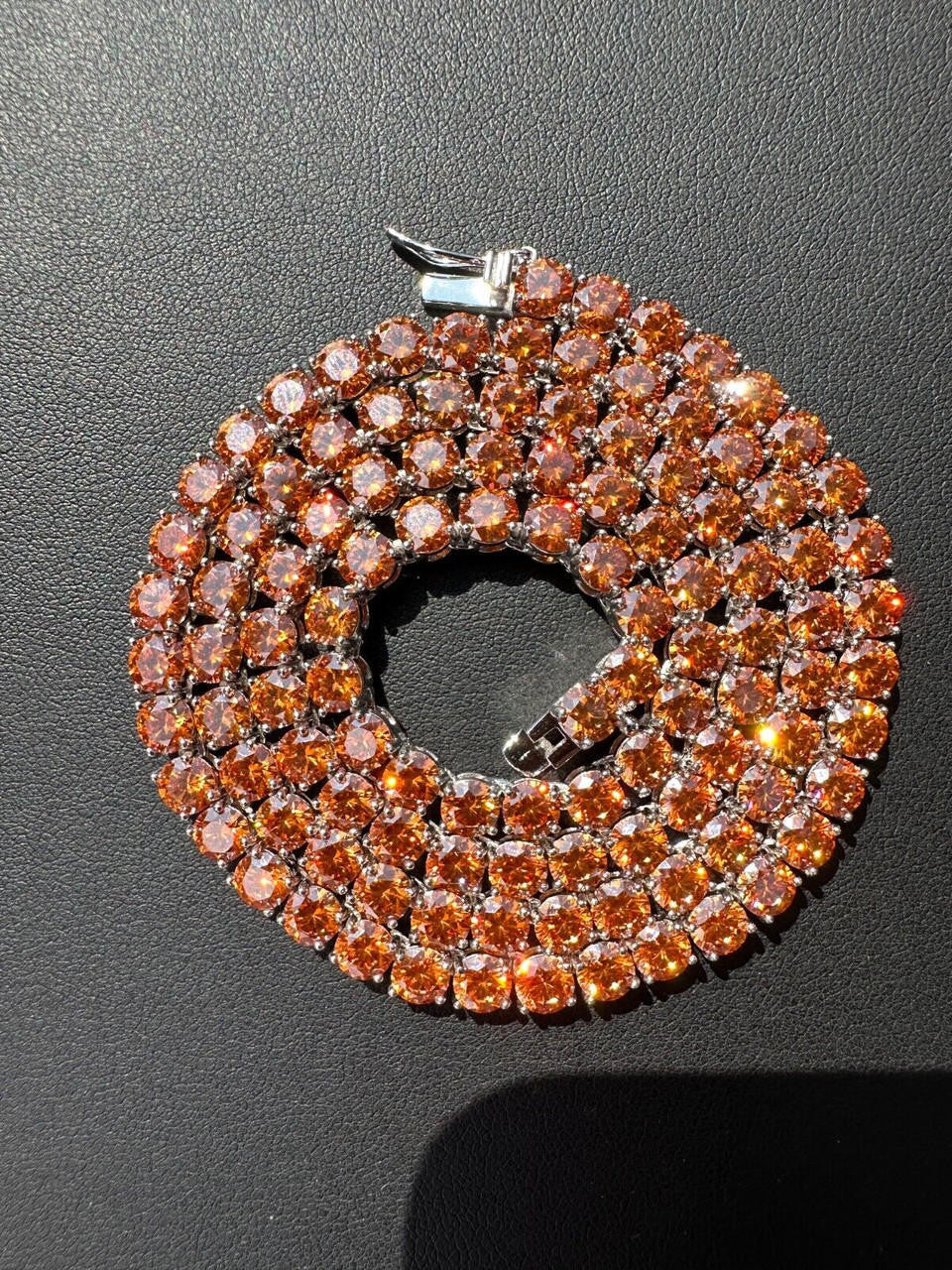 Italiano Silver, Inc. Real Orange MOISSANITE 5mm Tennis Chain 925 Silver Iced Necklace Pass Tester