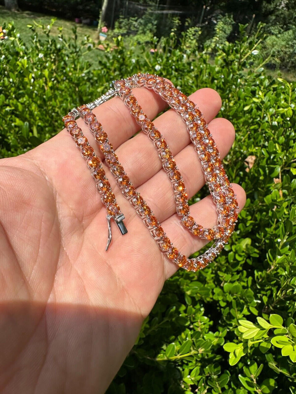 Italiano Silver, Inc. Real Orange MOISSANITE 5mm Tennis Chain 925 Silver Iced Necklace Pass Tester