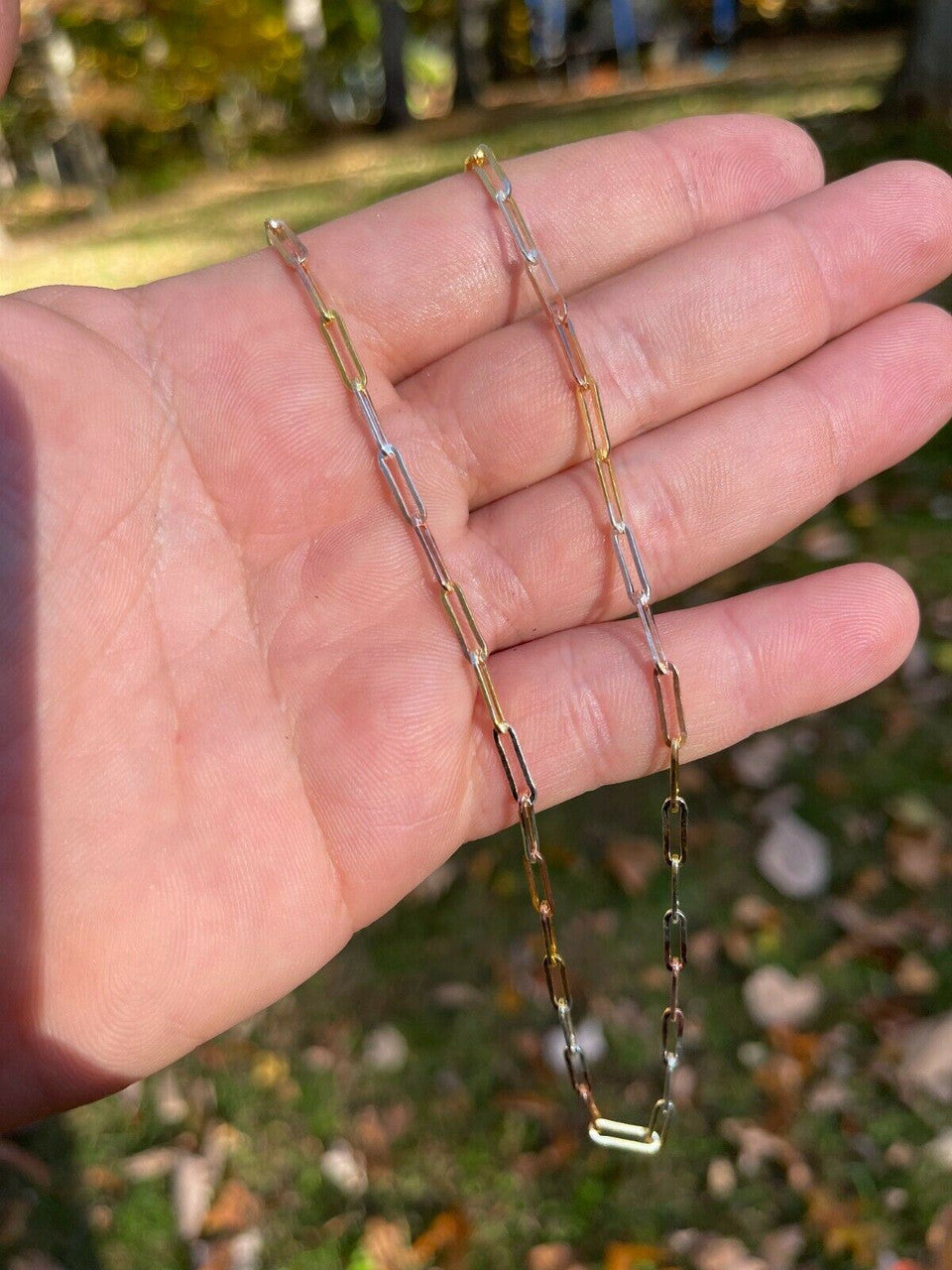 Italiano Silver, Inc Real Paperclip Chain Necklace Tri Color Yellow Rose Gold and 925 Silver 14-24