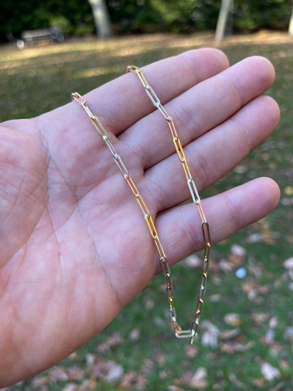 Italiano Silver, Inc Real Paperclip Chain Necklace Tri Color Yellow Rose Gold and 925 Silver 14-24