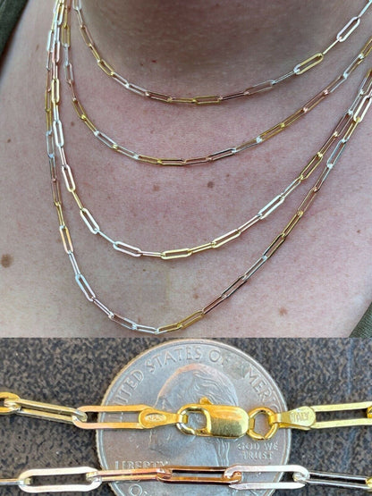 Italiano Silver, Inc Real Paperclip Chain Necklace Tri Color Yellow Rose Gold and 925 Silver 14-24