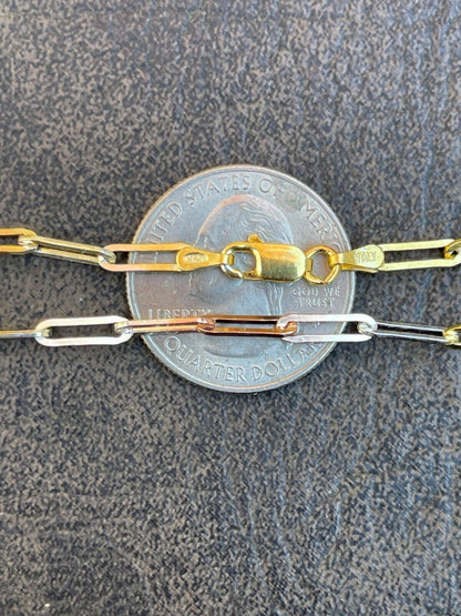 Italiano Silver, Inc Real Paperclip Chain Necklace Tri Color Yellow Rose Gold and 925 Silver 14-24
