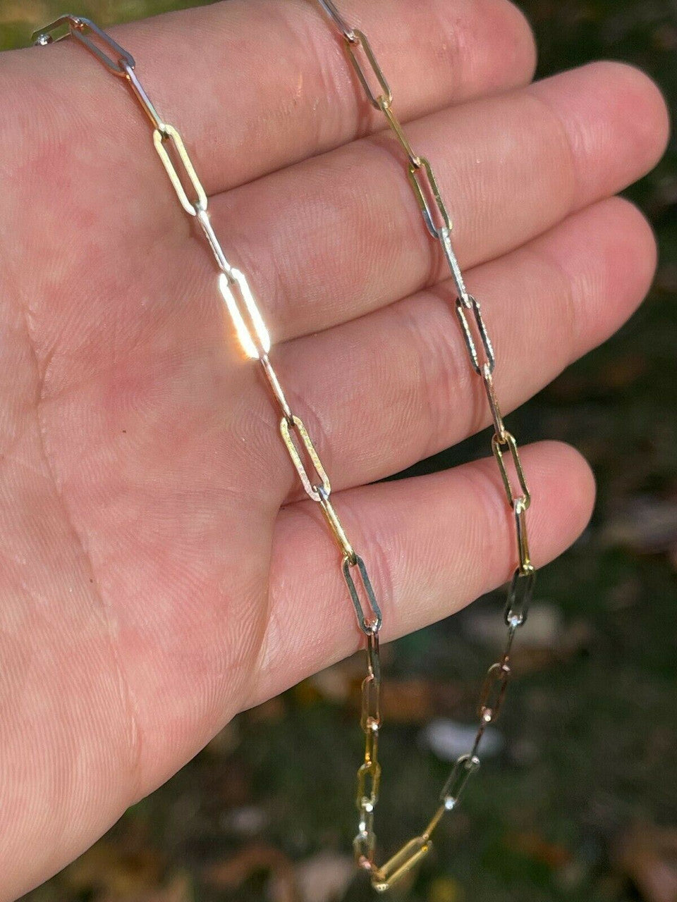 Italiano Silver, Inc Real Paperclip Chain Necklace Tri Color Yellow Rose Gold and 925 Silver 14-24