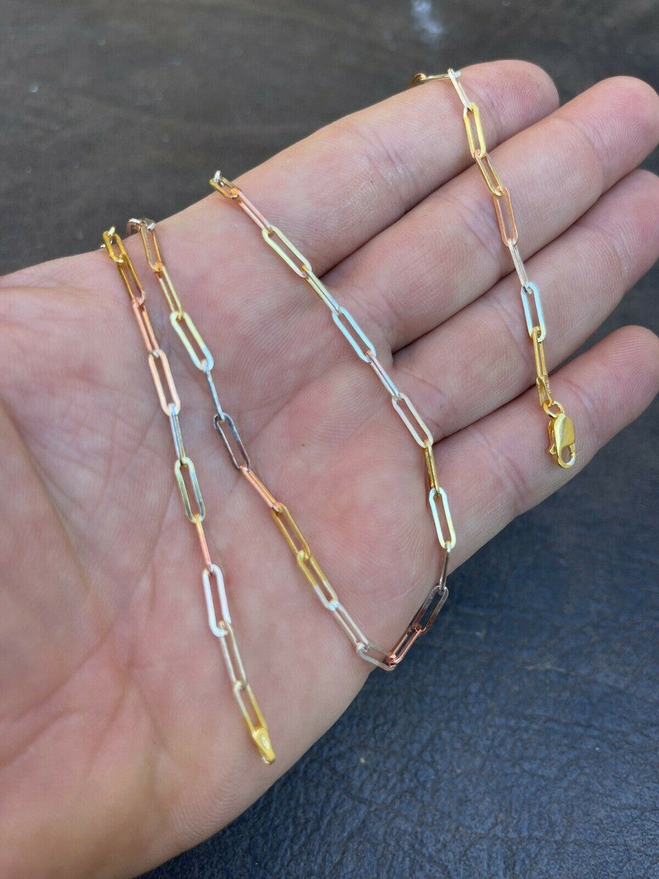 Italiano Silver, Inc Real Paperclip Chain Necklace Tri Color Yellow Rose Gold and 925 Silver 14-24