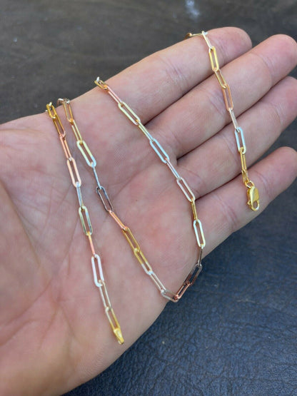 Italiano Silver, Inc Real Paperclip Chain Necklace Tri Color Yellow Rose Gold and 925 Silver 14-24