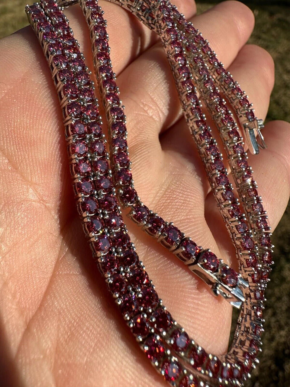 Italiano Silver, Inc. Real Pink MOISSANITE 3mm Tennis Chain 925 Silver Iced Necklace Pass Diamond Test