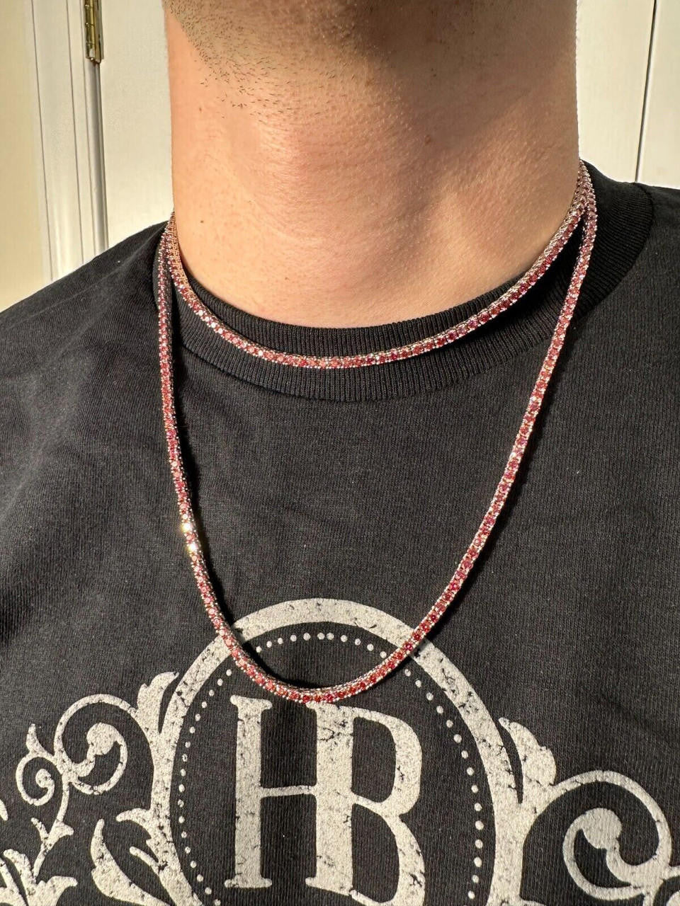 Italiano Silver, Inc. Real Pink MOISSANITE 3mm Tennis Chain 925 Silver Iced Necklace Pass Diamond Test