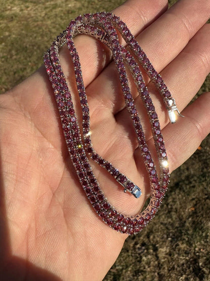 Italiano Silver, Inc. Real Pink MOISSANITE 3mm Tennis Chain 925 Silver Iced Necklace Pass Diamond Test