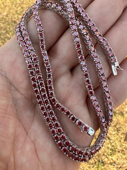 Italiano Silver, Inc. Real Pink MOISSANITE 3mm Tennis Chain 925 Silver Iced Necklace Pass Diamond Test