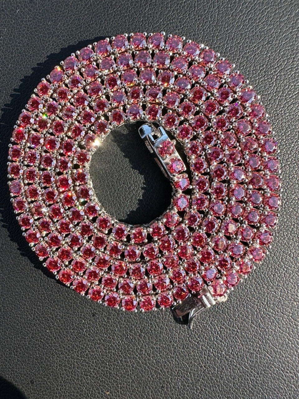 Italiano Silver, Inc. Real Pink MOISSANITE 3mm Tennis Chain 925 Silver Iced Necklace Pass Diamond Test