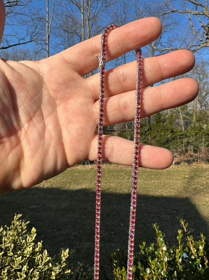 Italiano Silver, Inc. Real Pink MOISSANITE 3mm Tennis Chain 925 Silver Iced Necklace Pass Diamond Test