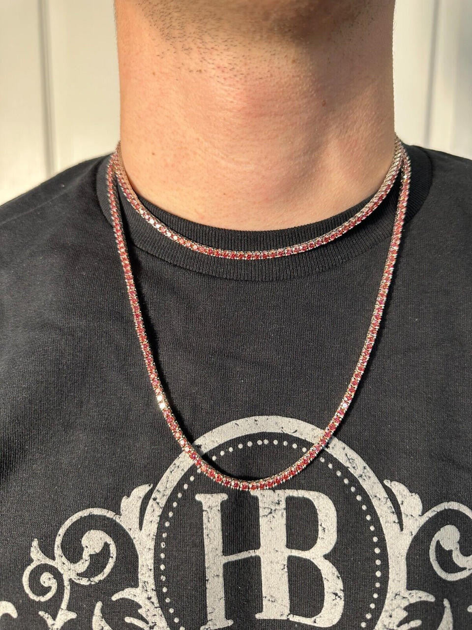 Italiano Silver, Inc. Real Pink MOISSANITE 3mm Tennis Chain 925 Silver Iced Necklace Pass Diamond Test