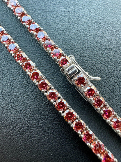 Italiano Silver, Inc. Real Pink MOISSANITE 3mm Tennis Chain 925 Silver Iced Necklace Pass Diamond Test