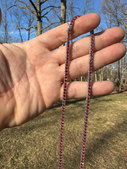 Italiano Silver, Inc. Real Pink MOISSANITE 3mm Tennis Chain 925 Silver Iced Necklace Pass Diamond Test