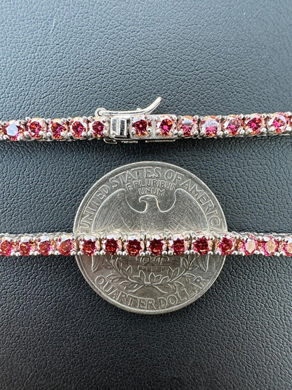 Italiano Silver, Inc. Real Pink MOISSANITE 3mm Tennis Chain 925 Silver Iced Necklace Pass Diamond Test