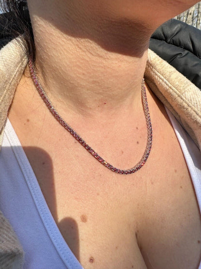 Italiano Silver, Inc. Real Pink MOISSANITE 3mm Tennis Chain 925 Silver Iced Necklace Pass Diamond Test