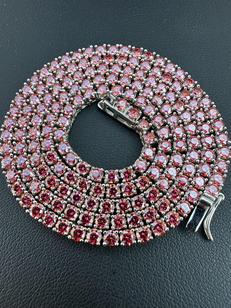 Italiano Silver, Inc. Real Pink MOISSANITE 3mm Tennis Chain 925 Silver Iced Necklace Pass Diamond Test