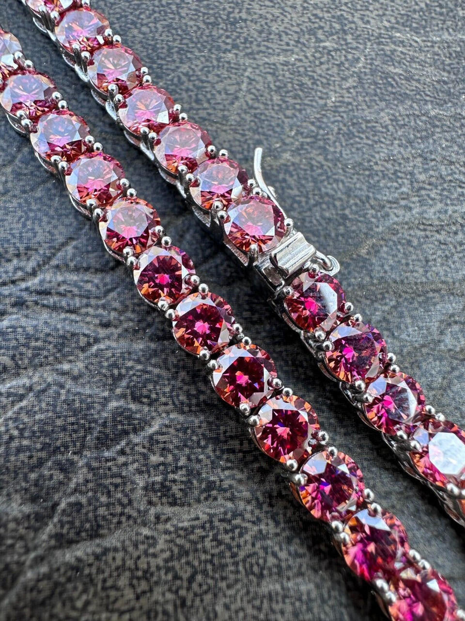 Italiano Silver, Inc. Real Pink MOISSANITE 5mm Tennis Chain 925 Silver Iced Necklace Pass Diamond Test