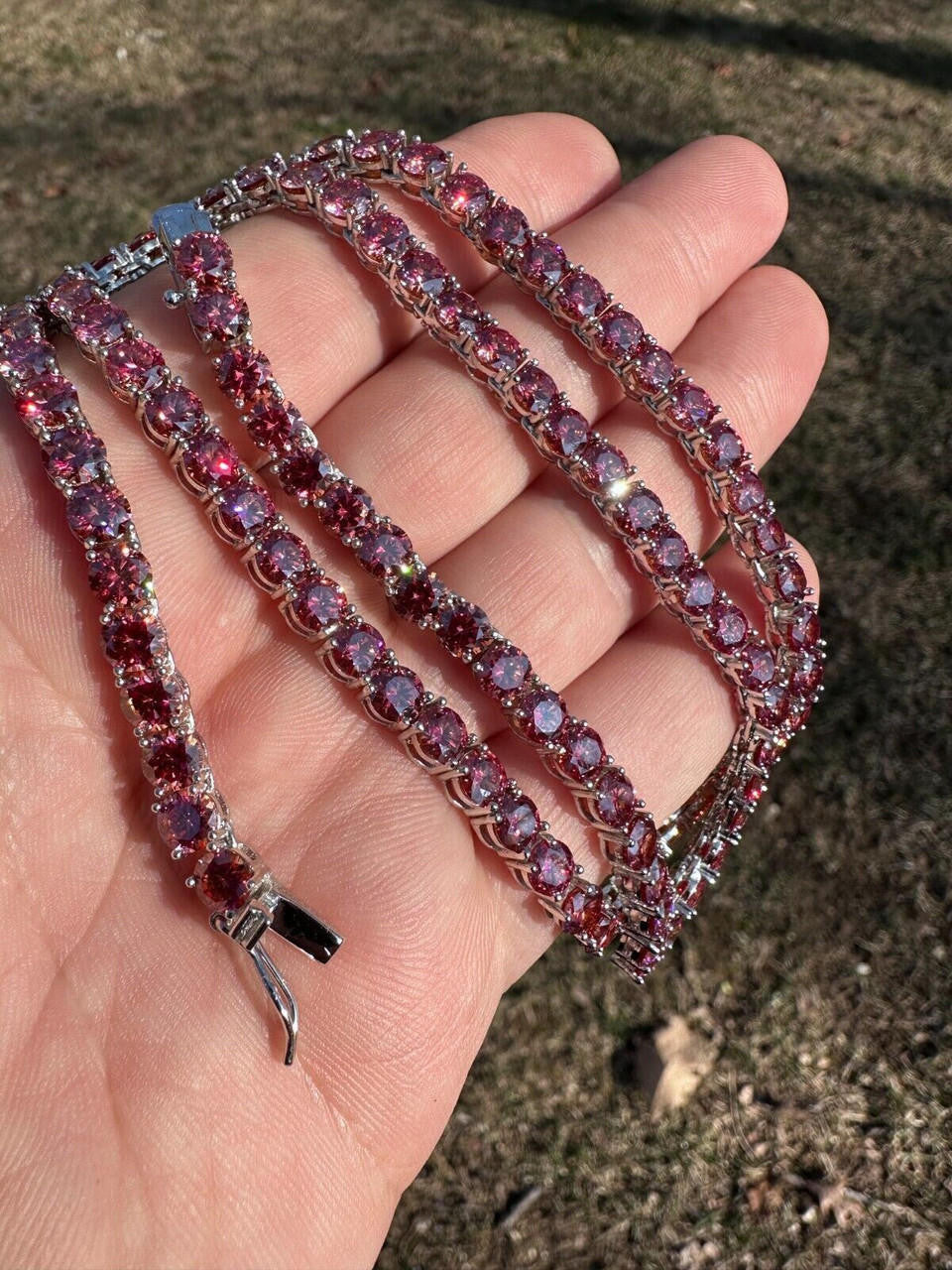 Italiano Silver, Inc. Real Pink MOISSANITE 5mm Tennis Chain 925 Silver Iced Necklace Pass Diamond Test