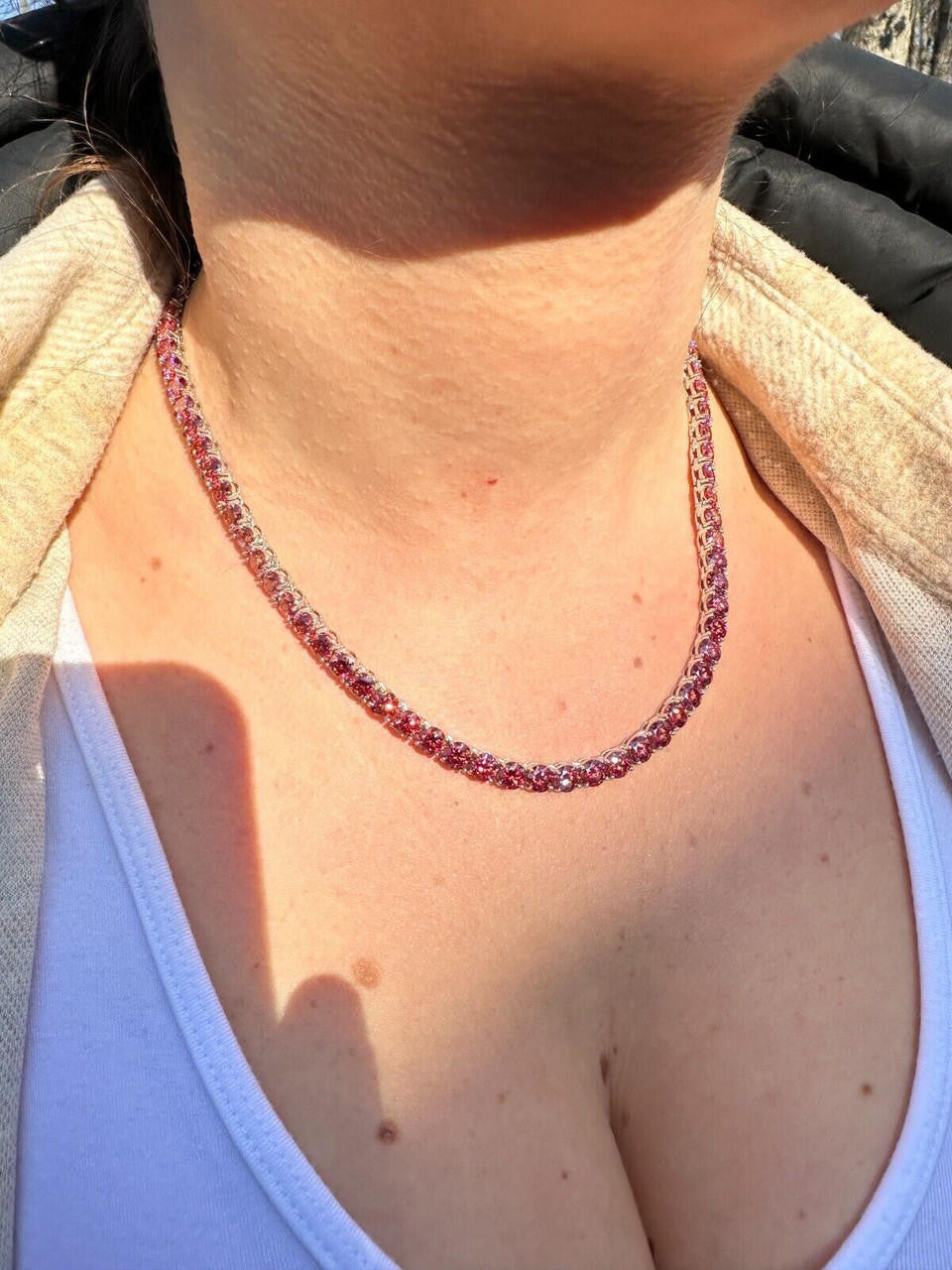 Italiano Silver, Inc. Real Pink MOISSANITE 5mm Tennis Chain 925 Silver Iced Necklace Pass Diamond Test