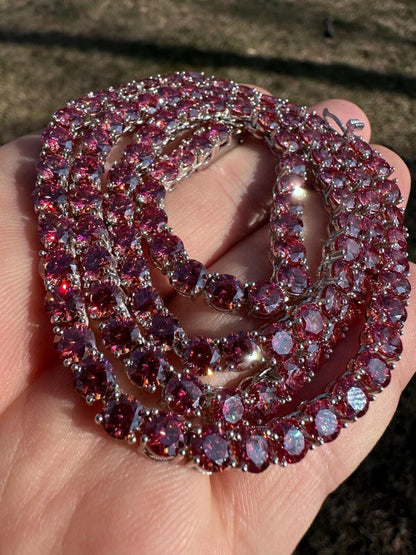 Italiano Silver, Inc. Real Pink MOISSANITE 5mm Tennis Chain 925 Silver Iced Necklace Pass Diamond Test