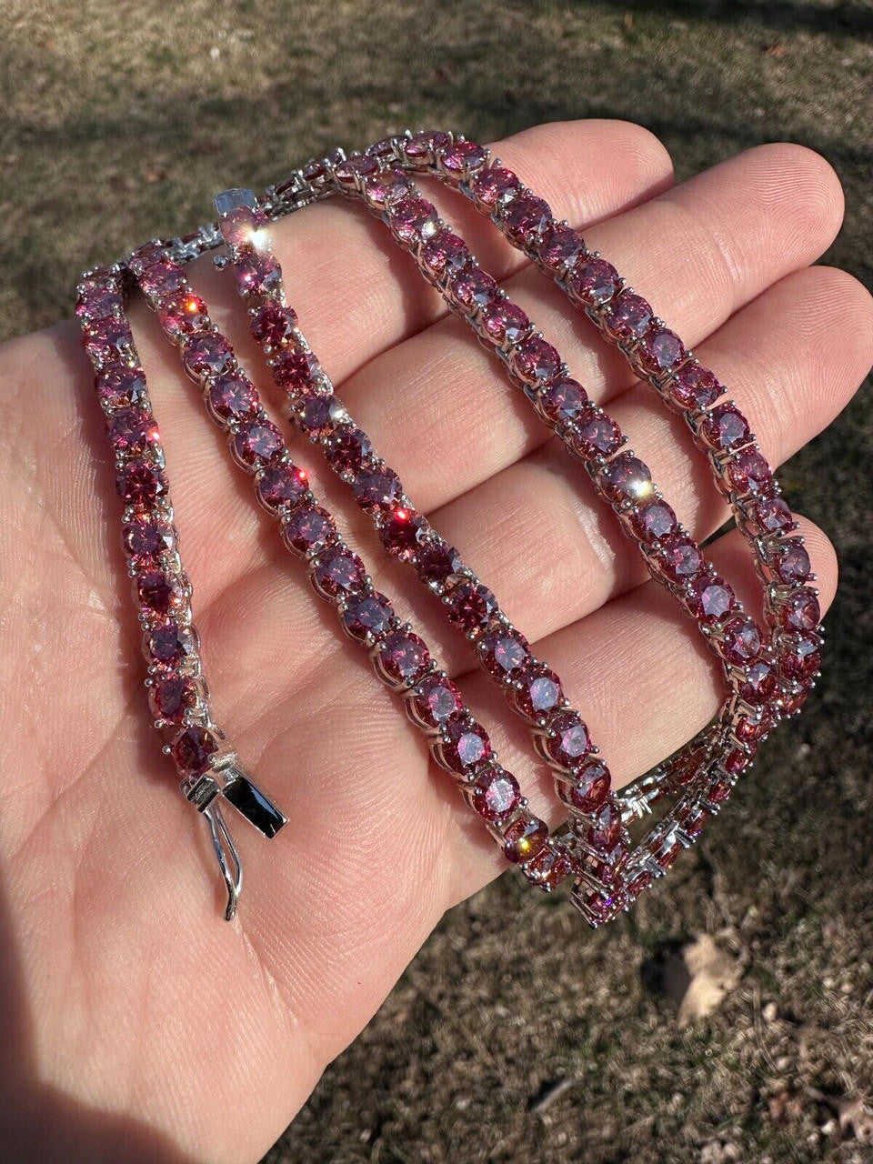 Italiano Silver, Inc. Real Pink MOISSANITE 5mm Tennis Chain 925 Silver Iced Necklace Pass Diamond Test