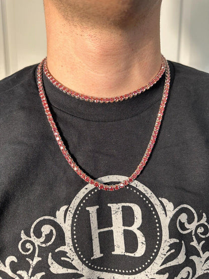 Italiano Silver, Inc. Real Pink MOISSANITE 5mm Tennis Chain 925 Silver Iced Necklace Pass Diamond Test