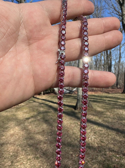 Italiano Silver, Inc. Real Pink MOISSANITE 5mm Tennis Chain 925 Silver Iced Necklace Pass Diamond Test
