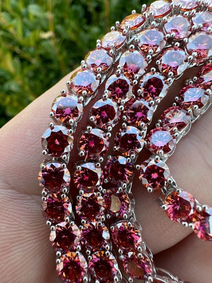 Italiano Silver, Inc. Real Pink MOISSANITE 5mm Tennis Chain 925 Silver Iced Necklace Pass Diamond Test