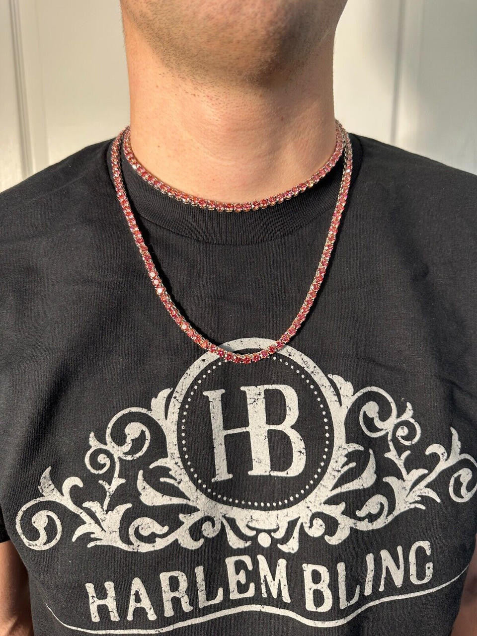 Italiano Silver, Inc. Real Pink MOISSANITE 5mm Tennis Chain 925 Silver Iced Necklace Pass Diamond Test