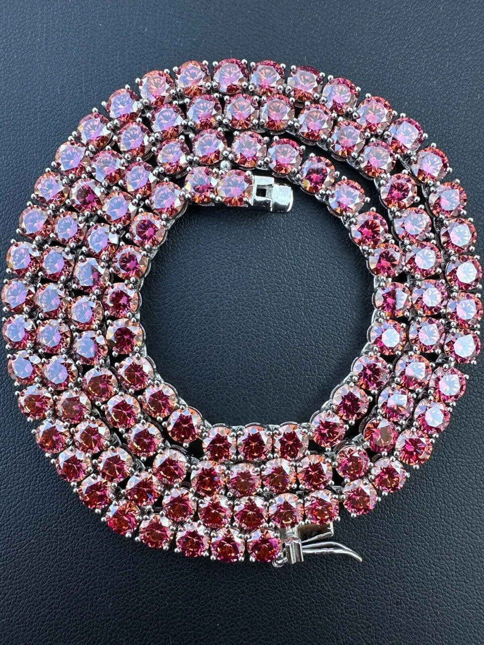 Italiano Silver, Inc. Real Pink MOISSANITE 5mm Tennis Chain 925 Silver Iced Necklace Pass Diamond Test