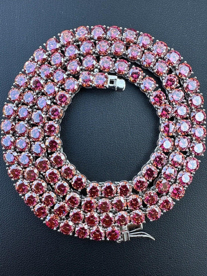 Italiano Silver, Inc. Real Pink MOISSANITE 5mm Tennis Chain 925 Silver Iced Necklace Pass Diamond Test