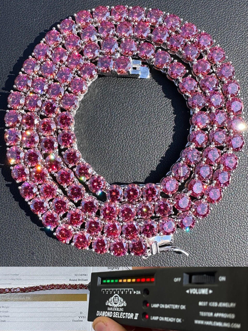 Italiano Silver, Inc. Real Pink MOISSANITE 5mm Tennis Chain 925 Silver Iced Necklace Pass Diamond Test