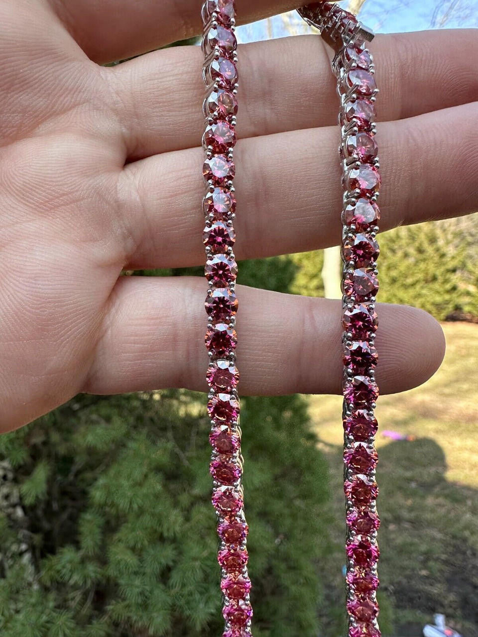 Italiano Silver, Inc. Real Pink MOISSANITE 5mm Tennis Chain 925 Silver Iced Necklace Pass Diamond Test