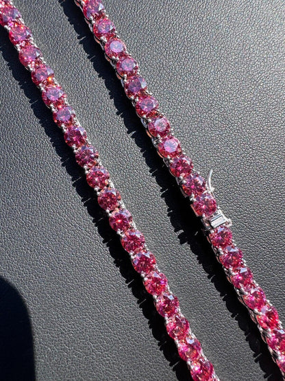Italiano Silver, Inc. Real Pink MOISSANITE 5mm Tennis Chain 925 Silver Iced Necklace Pass Diamond Test