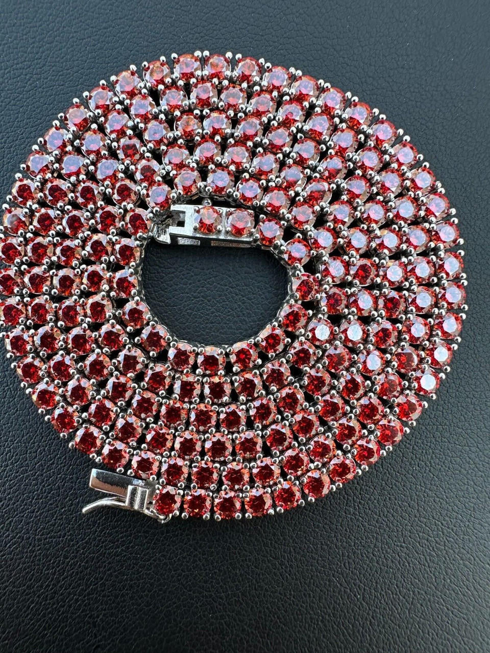 Italiano Silver, Inc. Real Ruby Red MOISSANITE 3mm Tennis Chain 925 Silver Iced Necklace Pass Test