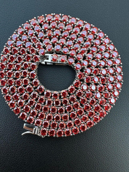 Italiano Silver, Inc. Real Ruby Red MOISSANITE 3mm Tennis Chain 925 Silver Iced Necklace Pass Test
